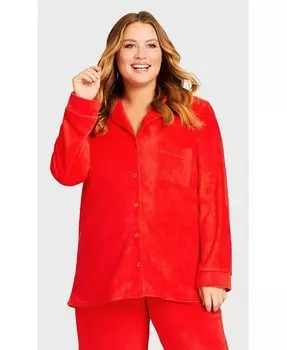 Флисовый топ для сна с простыми пуговицами больших размеров AVENUE, красный