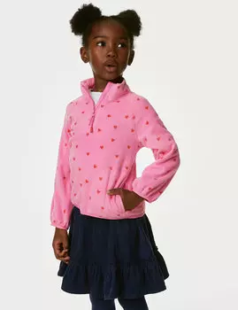Флисовый топ на молнии с принтом в виде сердечек (2–8 лет) Marks & Spencer, розовый микс
