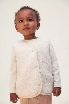 Флисовый жилет Тедди из смеси шерсти H&M, бежевый