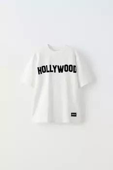 Флокированная футболка hollywood ZARA, устрично-белый