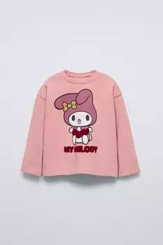 Флокированная футболка «моя мелодия и корица» sanrio ZARA, светло-розовый