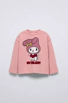 Флокированная футболка «моя мелодия и корица» sanrio ZARA, светло-розовый