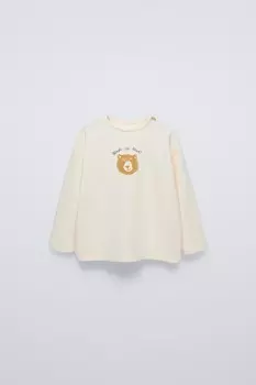Флокированная футболка с медведем ZARA, светло-бежевый