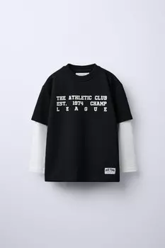 Флокированная футболка университета ZARA, черный