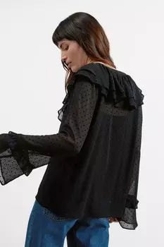 Флокированная гофрированная блузка с оборкой Albaray, черный