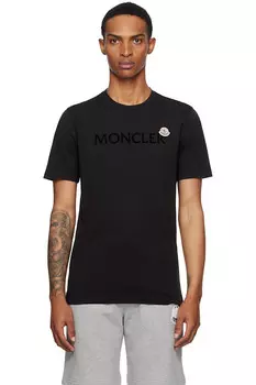 Флокированная хлопковая футболка с логотипом Moncler, черный
