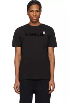 Флокированная хлопковая футболка с логотипом Moncler, черный