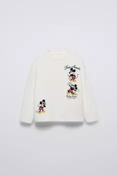 Флоковая футболка с микки маусом disney ZARA, экрю