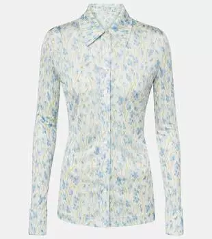 Флоральная атласная джерси рубашка Loewe, White/Blue