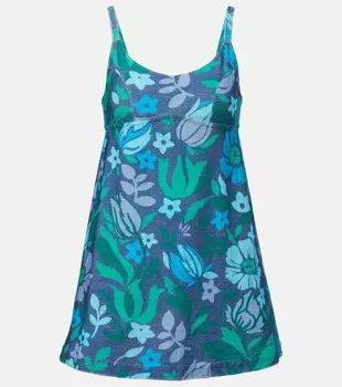 Флоральное хлопковое мини-платье из джерси Chlo, Multicolor Blue