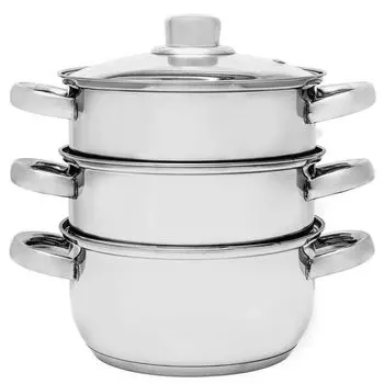 FLORINA DIVAPORE Набор из 4 предметов для пароварки I 3-ярусная пароварка из нержавеющей стали I кастрюля и 2 пароварки со стеклянными крышками I пароварка I идеально подходит для индукционных плит, газовых и электрических плит