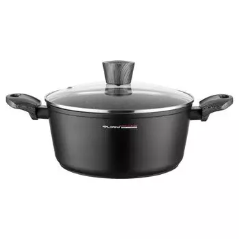 FLORINA кастрюля алюминиевая (4 л) | диаметр 24 см | Кастрюля со стеклянной крышкой - антипригарное покрытие | Индукционная кастрюля - овальная | Идеально подходит для индукционной, газовой и электрической плиты (черного цвета)