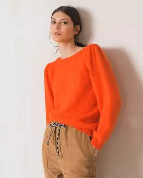 Флуоресцентный женский свитер с пышными рукавами Indi & Cold, коралловый