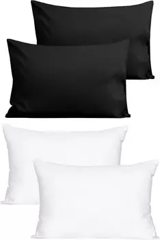 FLXXIE Альтернативные подушки для малышей на хлопковом пуху (13 x 18 дюймов) и мягкие наволочки для малышей из черной микрофибры (14 x 20 дюймов), Black