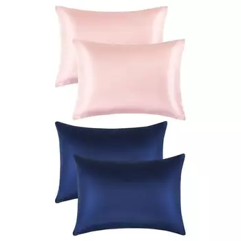 FLXXIE Атласные наволочки для малышей на молнии, 13x18 дюймов, роскошные и шелковистые мягкие дорожные наволочки на молнии (розовые 2 шт. и темно-синие 2 шт.)