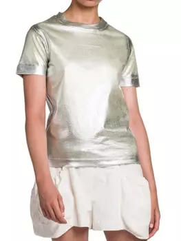 Фольгированная футболка с надпечаткой Stella McCartney Silver