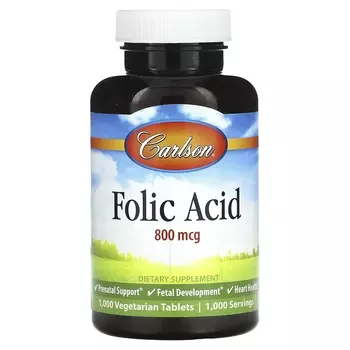 Фолиевая кислота Carlson 800 мкг, 1000 таблеток