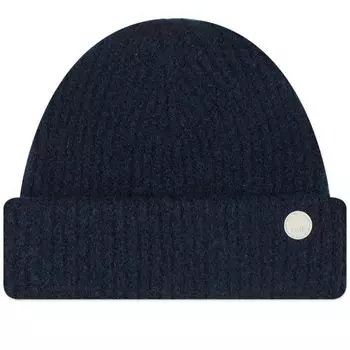 Folk Шапка-бини в рубчик из мохера в стиле, синий