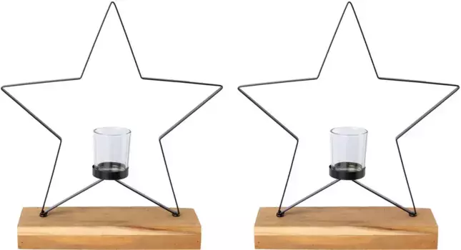 Фонарь Creativ deco "Рождественские украшения" (2 шт.), на элегантной деревянной подставке, в форме звезды, набор из 2 шт., высота ок. 31 см 30,00х31,00х8,00 см, черный