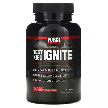 Force Factor, Test X180 Ignite, бустер свободного тестостерона и сжигатель жира, 120 капсул