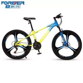 FOREVER (FOREVER) велосипед для взрослых мужчин и женщин, студент, горный велосипед с регулируемой скоростью, амортизационный велосипед M683, синее и желтое колесо с тремя ножами, 26 дюймов, 24 скорости