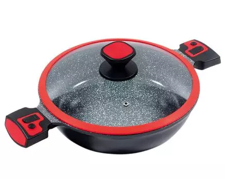 Форма для подачи 28 см, высота около 7,5 см. Литой алюминий KING Click-Grip с керамическим покрытием Внутри: FUSION TI / съемные ручки