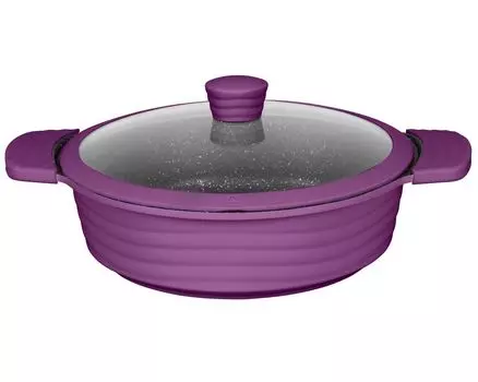 Форма для сервировки 28см, высота около 8,5 см, литой алюминий KING NEW-WAVE с керамическим покрытием Внутри: FUSION TI / со стеклянной крышкой / цвет: баклажан