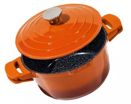 Форма для запекания 24см, высота около 12см KING SHINE ORANGE из литого алюминия с керамическим покрытием Внутри: FUSION TI / с крышкой из литого алюминия / включая легкосъемные силиконовые прокладки / цвет: оранжевый
