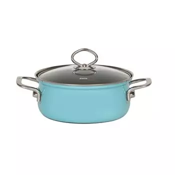 Форма для запекания риса 16см со стеклянной крышкой посуда EMAIL кристально синий Riess