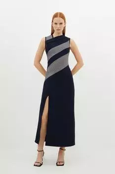 Форма фигуры Бинты с кружевной деталью Трикотажное платье мидакси без рукавов Karen Millen, темно-синий