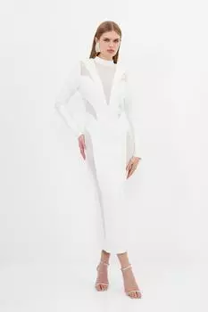 Форма фигуры Повязка Сетчатая деталь Трикотажное платье макси Karen Millen, белый