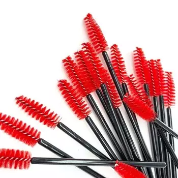 ForMe, щеточка для ресниц, ручка нейлон, черный, щетина красная (упаковка 50 шт.)
