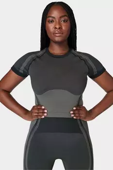 Формируем бесшовный топ с короткими рукавами Sweaty Betty, черный