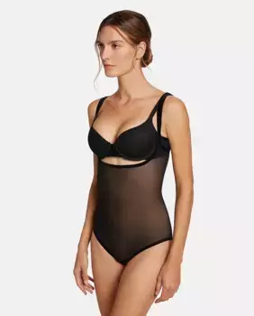 Формирующее боди из прозрачного тюля Wolford, черный