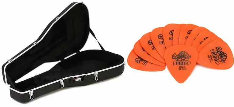Формованный кейс Gator Deluxe ABS - Комплект акустической гитары Dreadnought со стандартными гитарными медиаторами Dunlop Tortex - 0,60 мм, оранжевый (12 шт. в упаковке) Gator + Dunlop GC-Dread=1 418P060=1