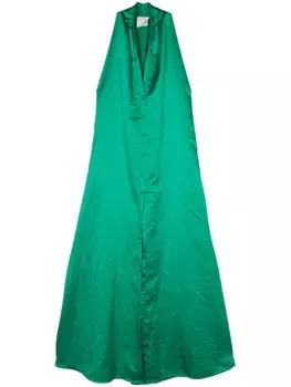 Forte Forte атласное платье макси с V-образным вырезом, зеленый