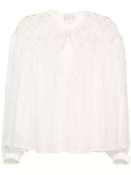 Forte Forte блузка с длинными рукавами и вставками в технике кроше, белый