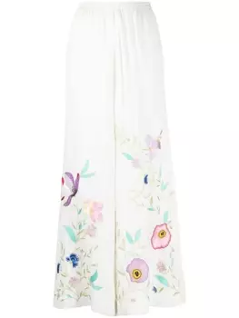 Forte Forte брюки палаццо с завышенной талией и цветочной вышивкой, белый