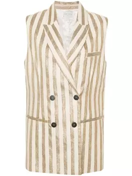 Forte Forte двубортный жилет в полоску, золотистый