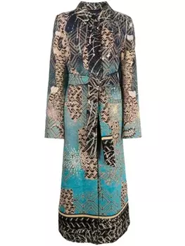 Forte Forte пальто миди с жаккардовым узором и поясом, синий