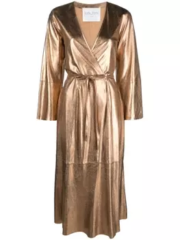 Forte Forte платье миди с запахом и эффектом металлик, коричневый