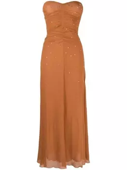 Forte Forte шелковое платье макси с кристаллами, коричневый