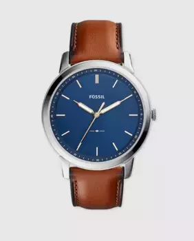 Fossil The Minimalist FS5304 Коричневые кожаные мужские часы, коричневый