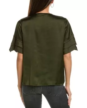 FRAME Джинсовая атласная блузка с многоярусными рукавами FRAME Denim, зеленый