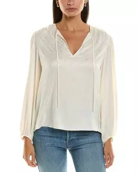 FRAME Джинсовая шелковая блузка с присборенными рукавами FRAME Denim, белый