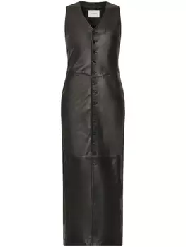 FRAME кожаное платье миди, черный