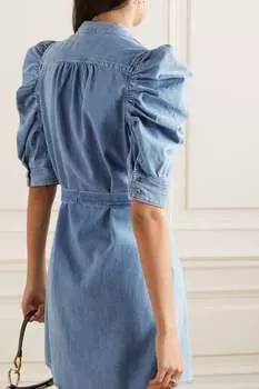 FRAME Мини-платье из хлопка и шамбре с поясом, синий