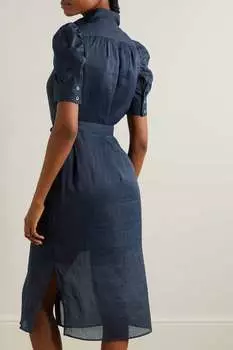 FRAME платье-рубашка миди ramie с поясом Gillian, военно-морской