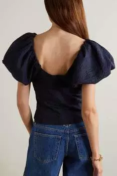 FRAME Топ из фактурного хлопка с защипами, военно-морской