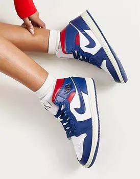 Французские синие кроссовки Jordan AJ1 Mid